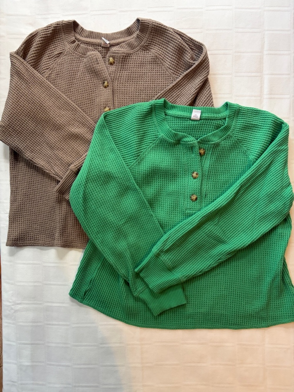 Old Navy Waffle Henley 2 Sweater Bundle - Green & Brown